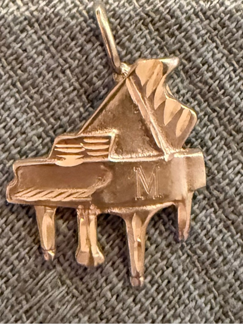 14KT Vintage Gold Grand Piano Pendant with 'M' Initial